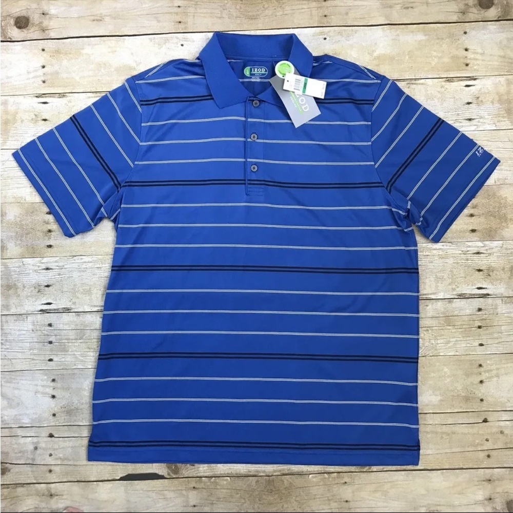 Izod X-Treme Function Cool-FX Men’s Blue Striped Golf Polo Shirt Size Large - Picture 1 of 4